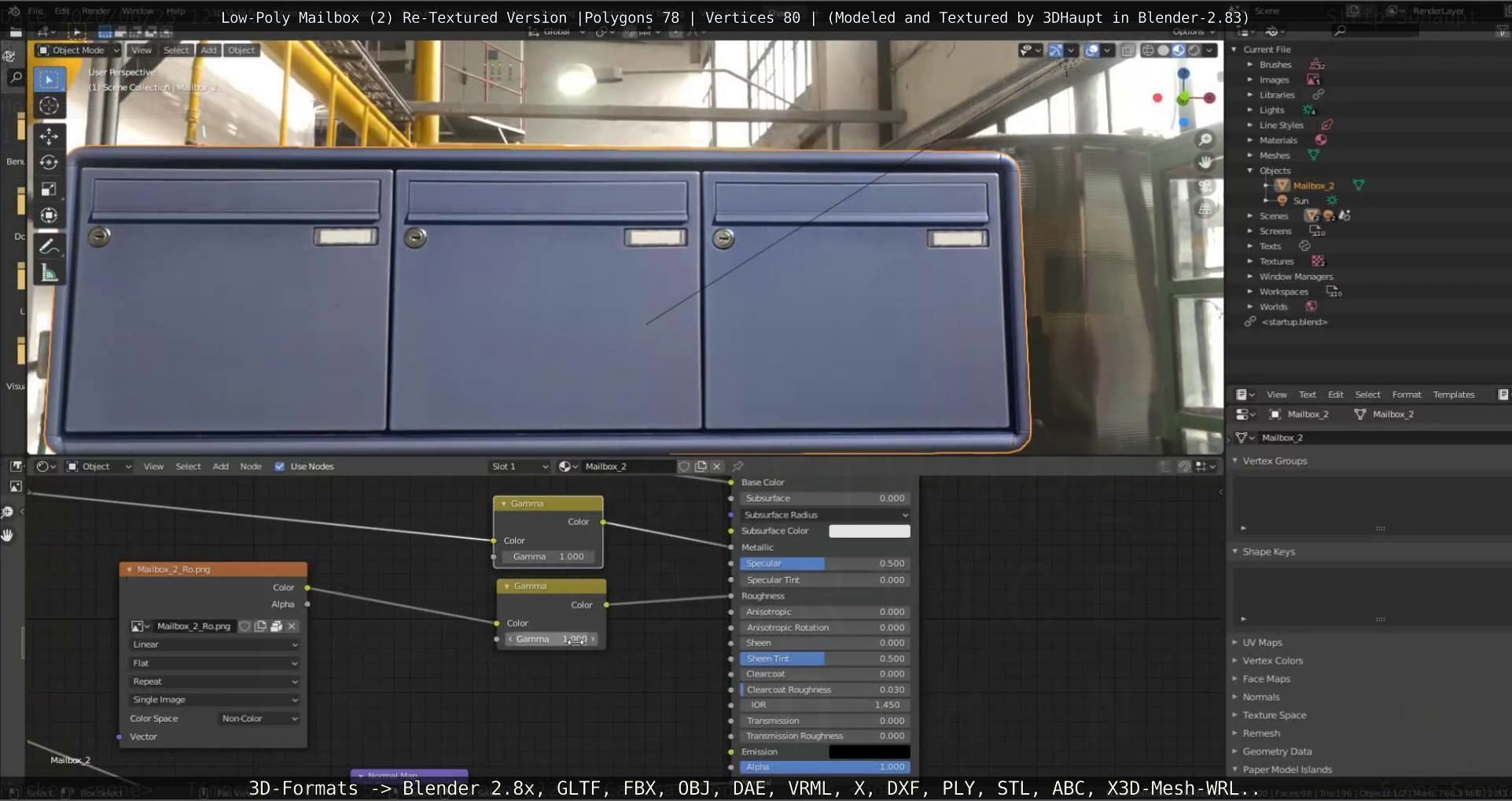 Blue Low-Poly Mailbox 2 Re-Textured Version Low-poly 3D model_79