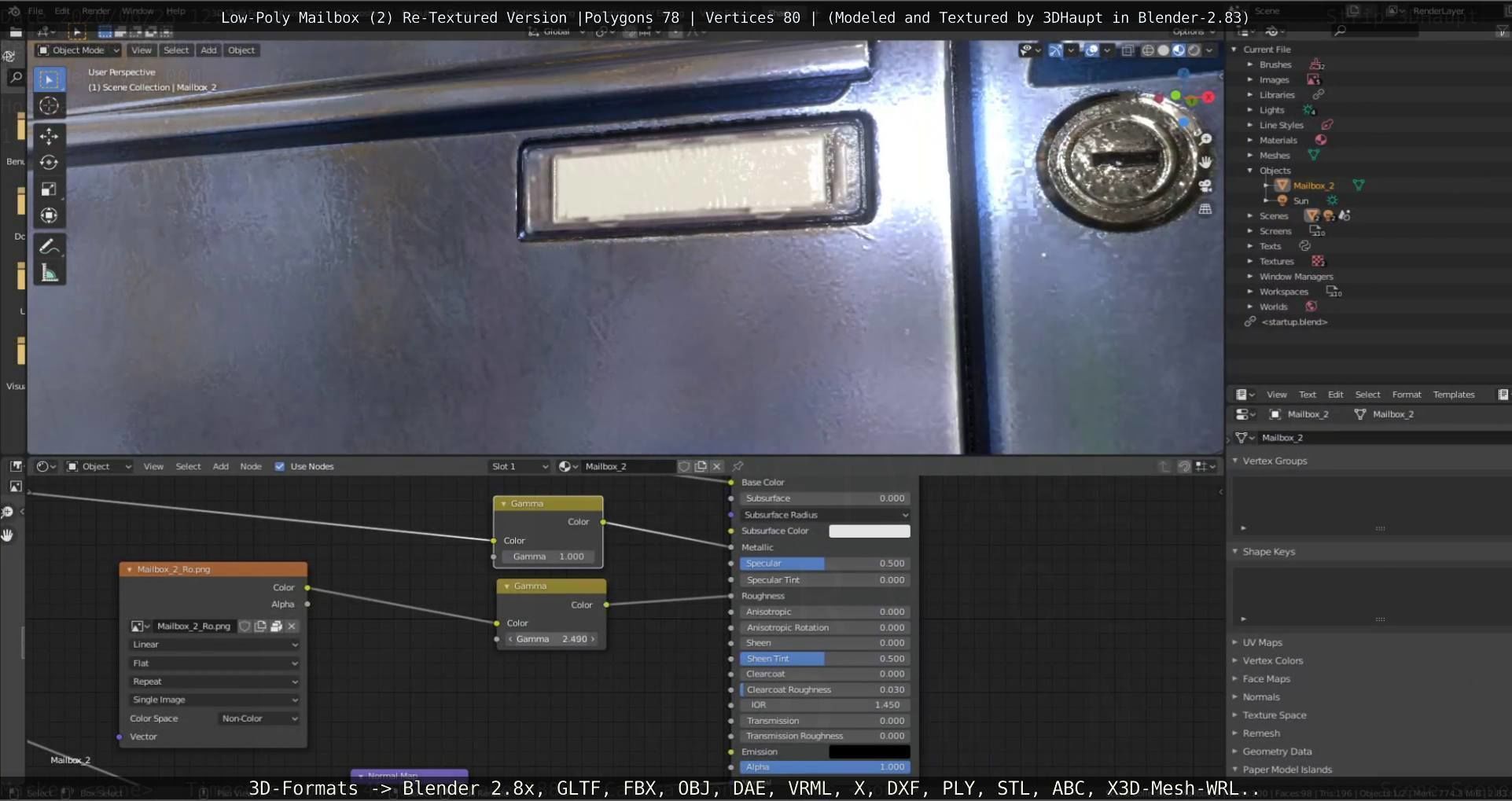 Blue Low-Poly Mailbox 2 Re-Textured Version Low-poly 3D model_76