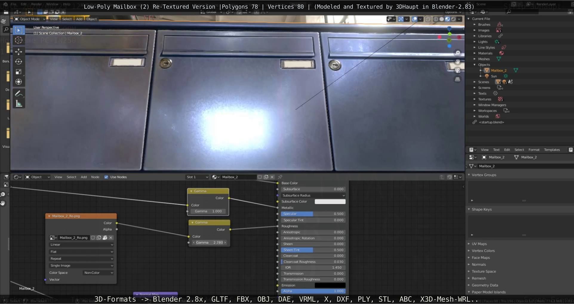 Blue Low-Poly Mailbox 2 Re-Textured Version Low-poly 3D model_69