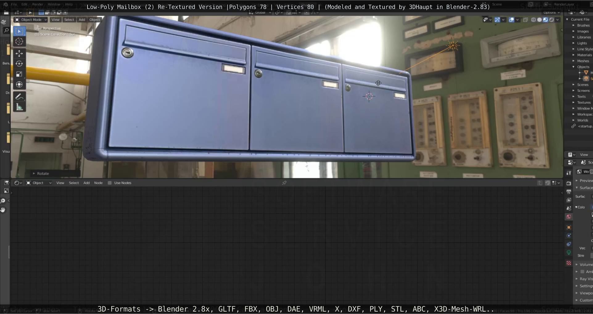 Blue Low-Poly Mailbox 2 Re-Textured Version Low-poly 3D model_39