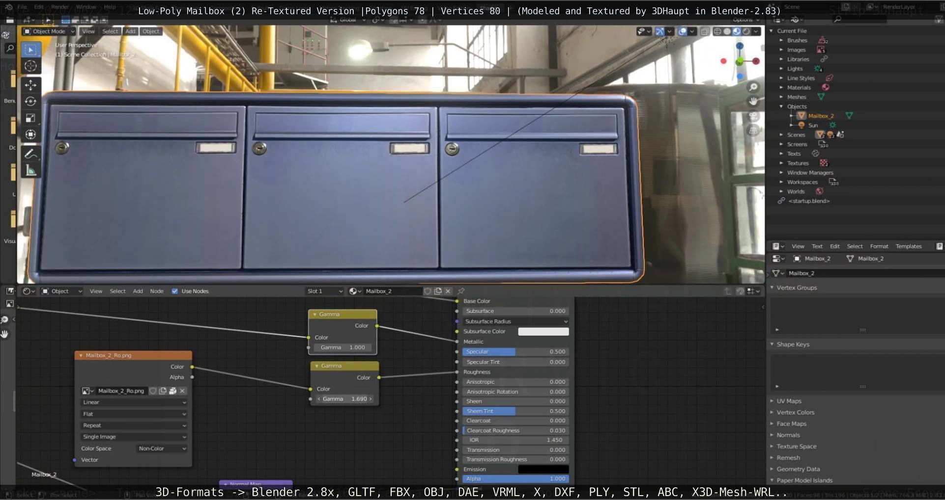 Blue Low-Poly Mailbox 2 Re-Textured Version Low-poly 3D model_80