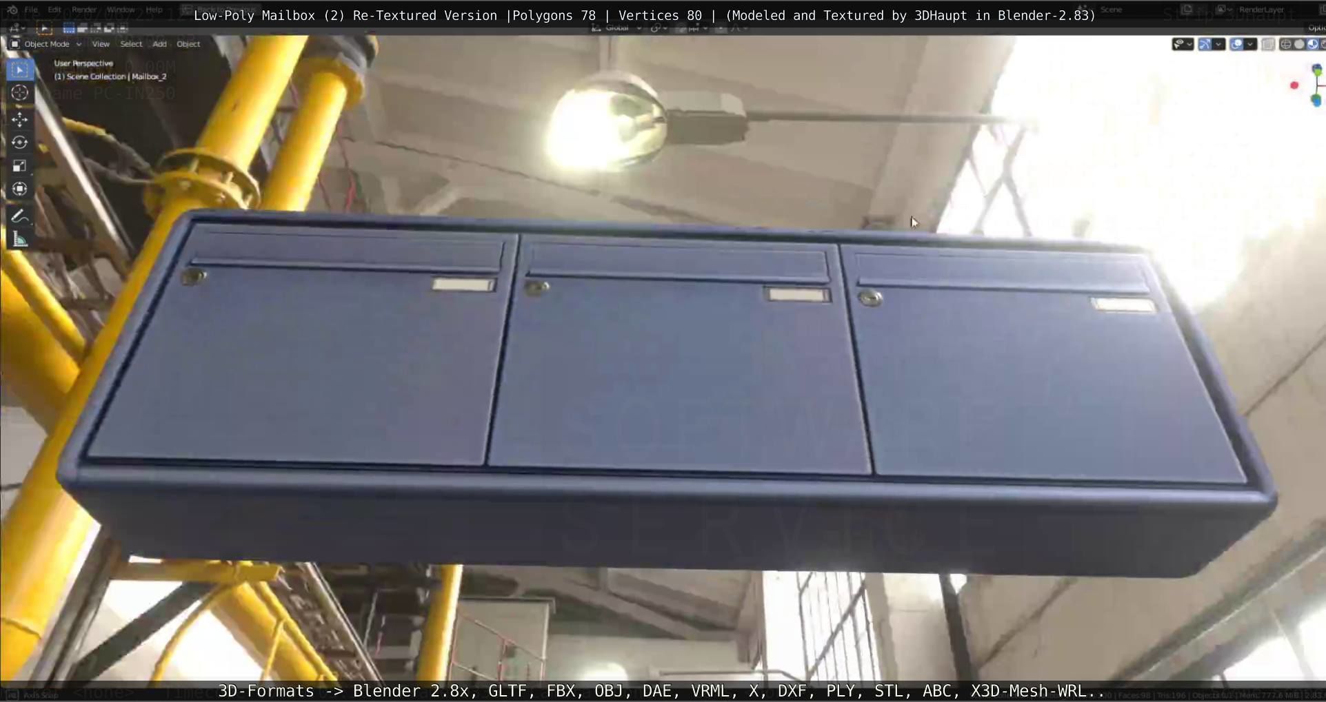 Blue Low-Poly Mailbox 2 Re-Textured Version Low-poly 3D model_103