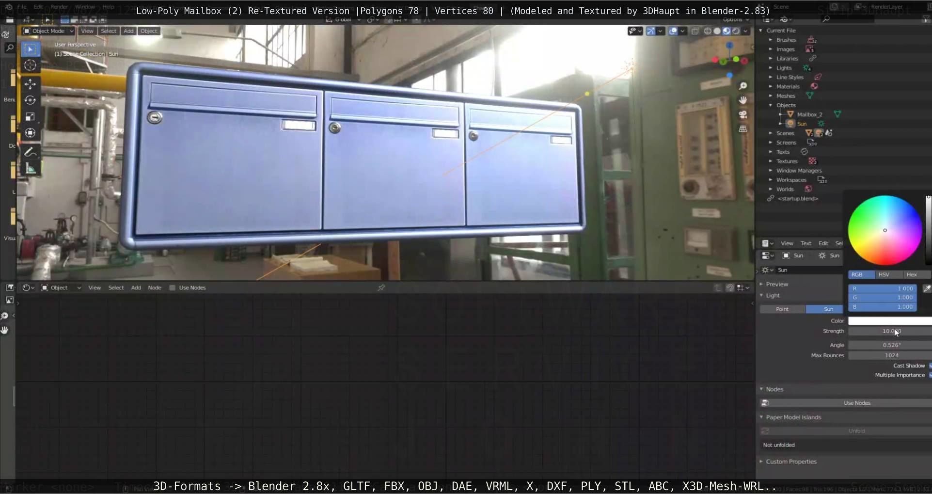 Blue Low-Poly Mailbox 2 Re-Textured Version Low-poly 3D model_63
