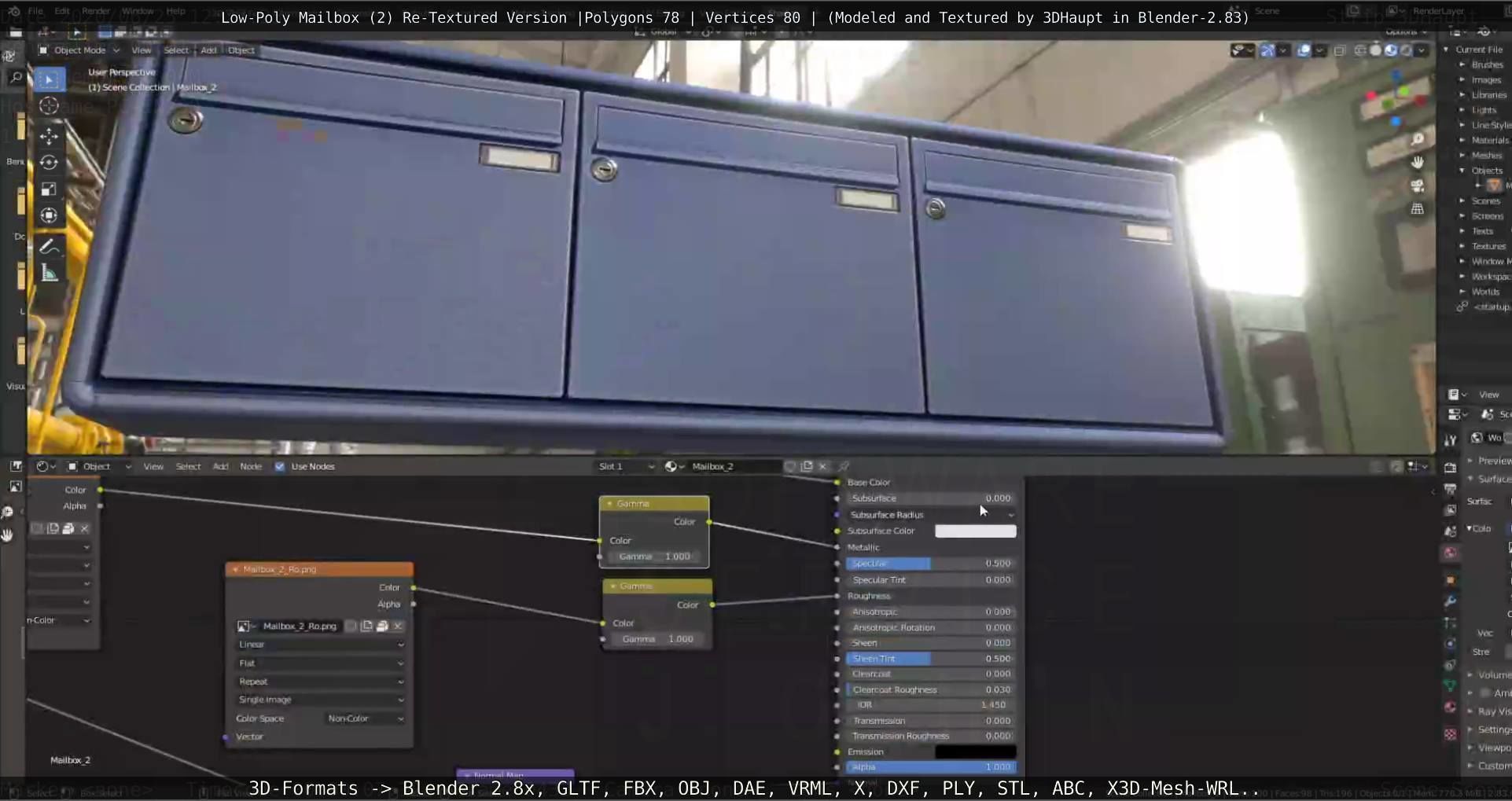 Blue Low-Poly Mailbox 2 Re-Textured Version Low-poly 3D model_28