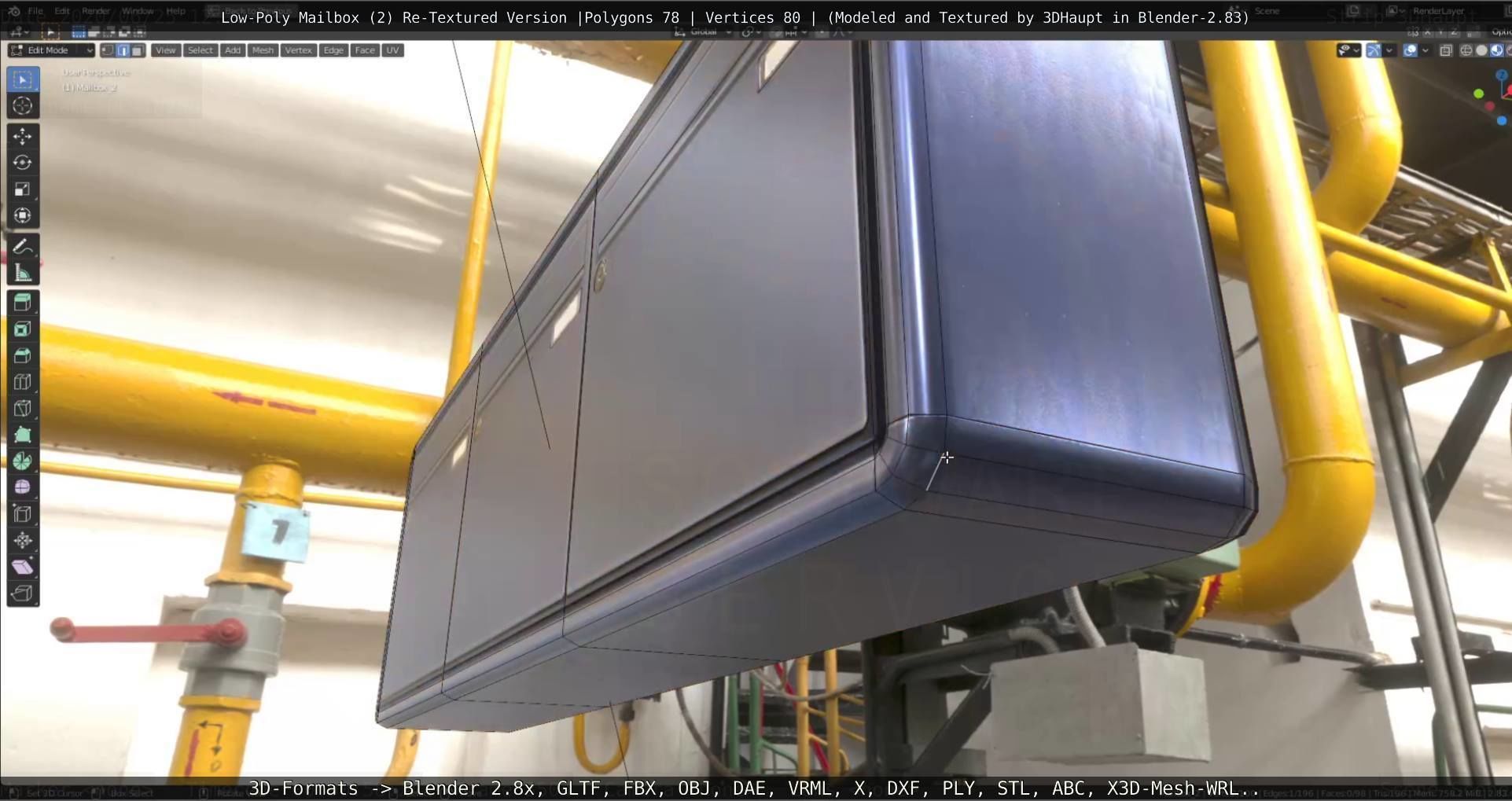 Blue Low-Poly Mailbox 2 Re-Textured Version Low-poly 3D model_22