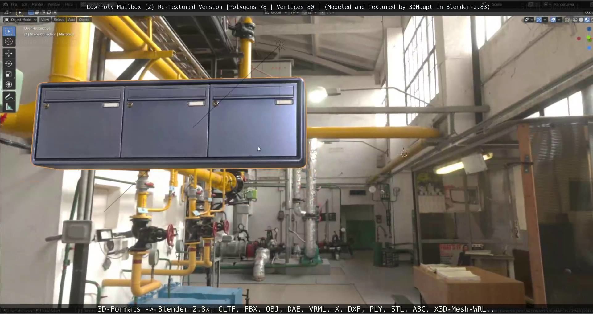 Blue Low-Poly Mailbox 2 Re-Textured Version Low-poly 3D model_86