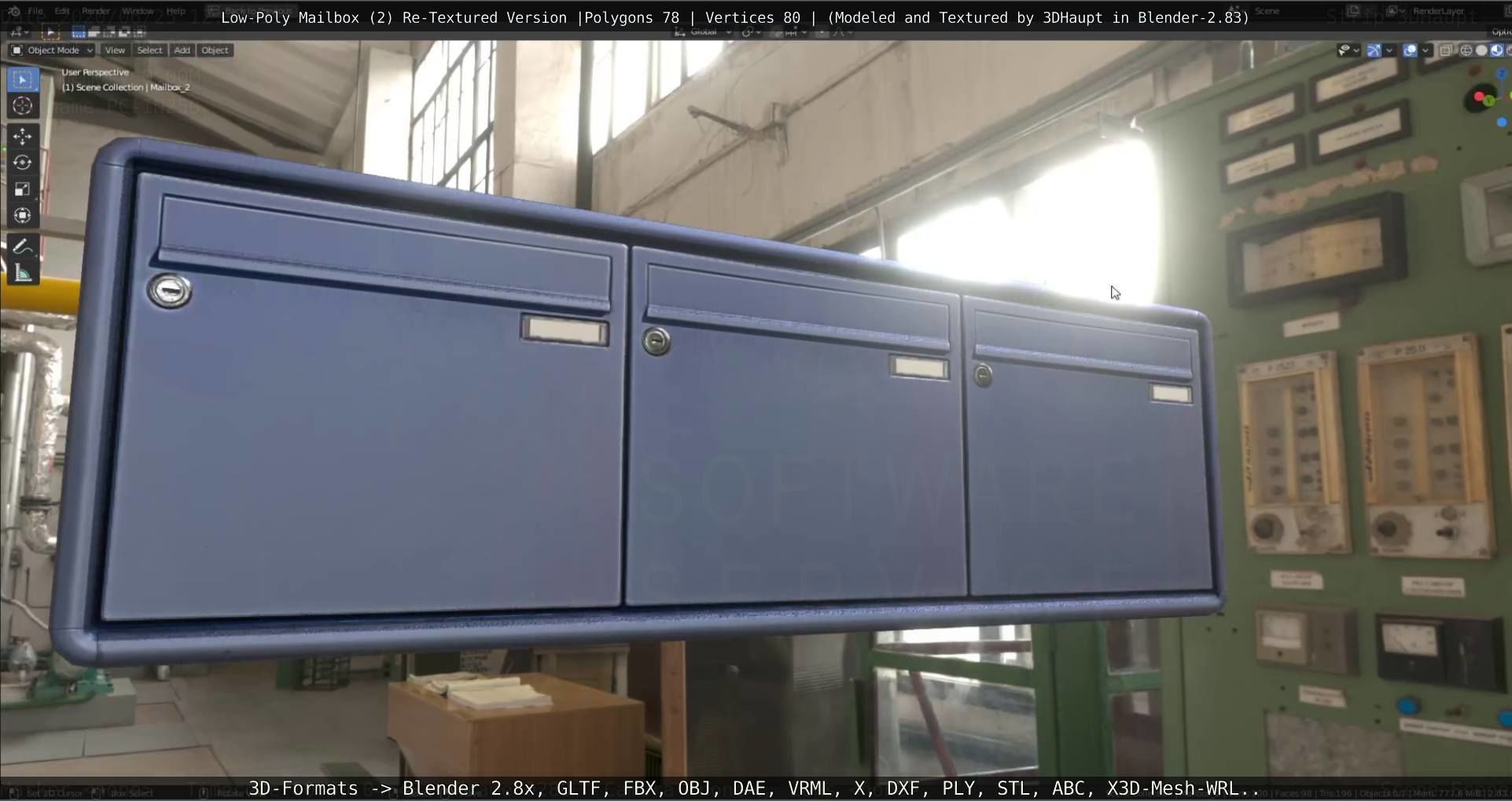 Blue Low-Poly Mailbox 2 Re-Textured Version Low-poly 3D model_102