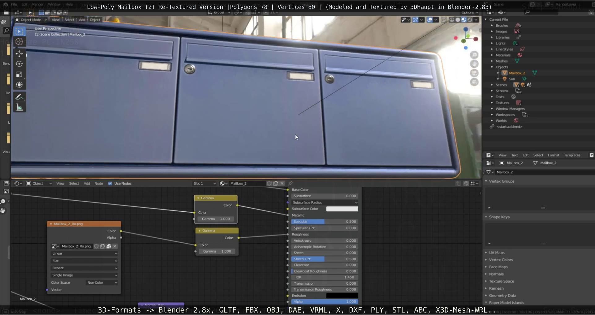 Blue Low-Poly Mailbox 2 Re-Textured Version Low-poly 3D model_66