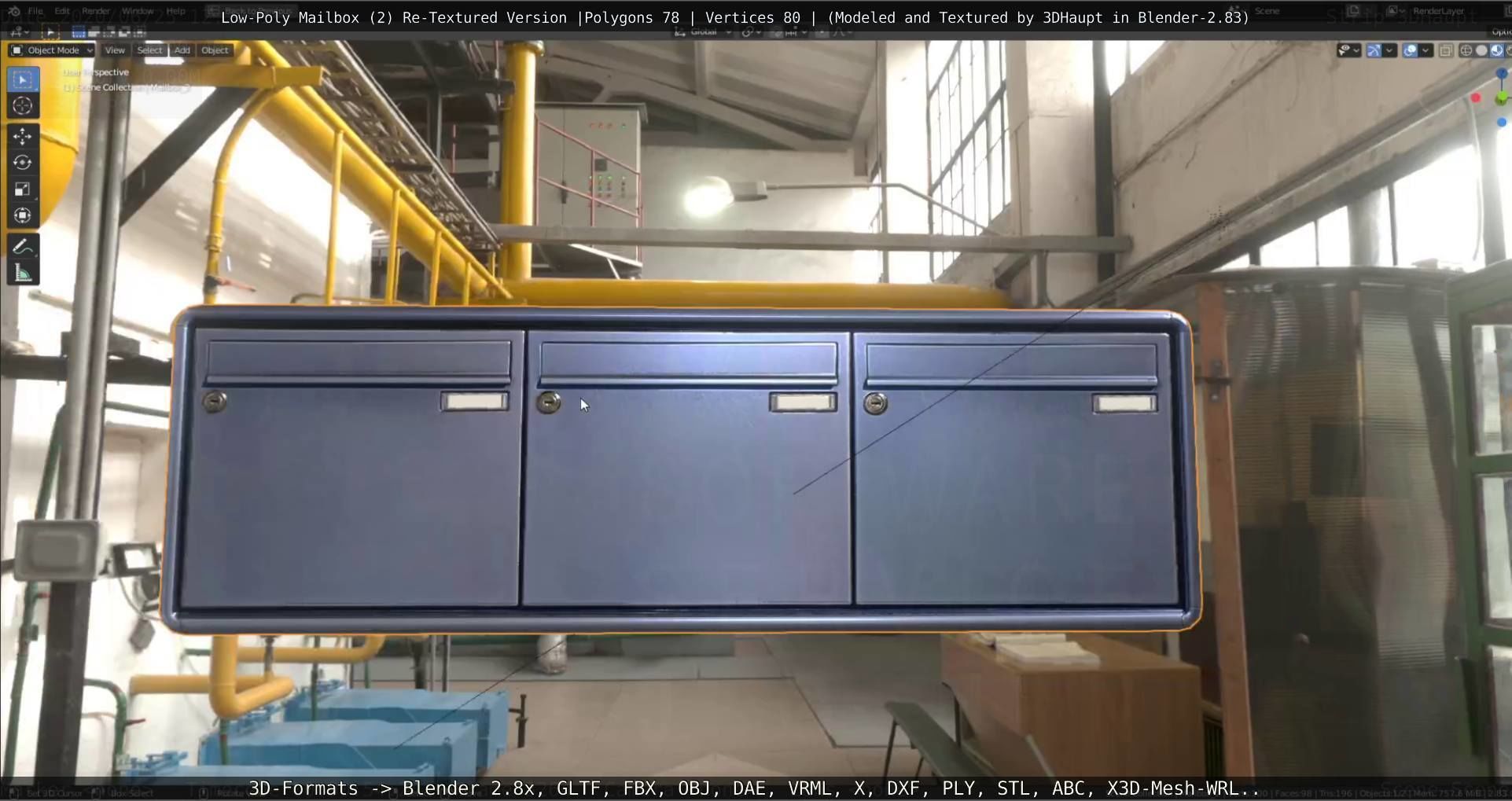 Blue Low-Poly Mailbox 2 Re-Textured Version Low-poly 3D model_21