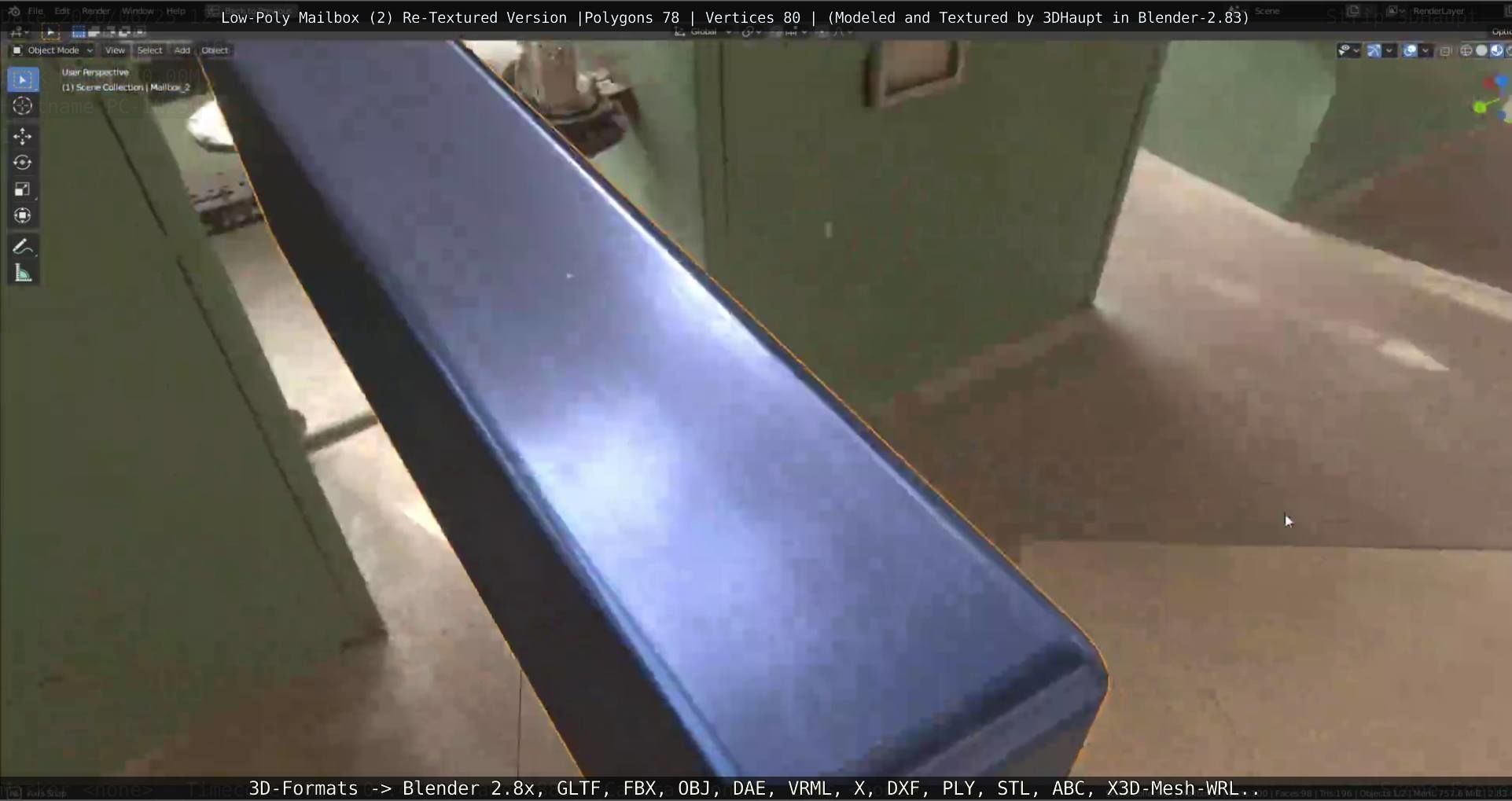 Blue Low-Poly Mailbox 2 Re-Textured Version Low-poly 3D model_87