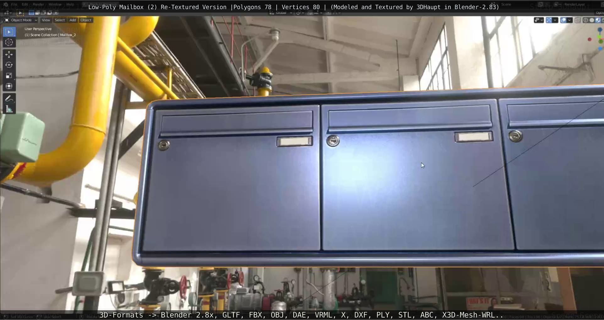 Blue Low-Poly Mailbox 2 Re-Textured Version Low-poly 3D model_25