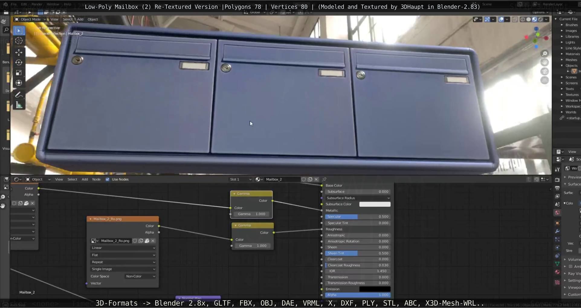Blue Low-Poly Mailbox 2 Re-Textured Version Low-poly 3D model_15