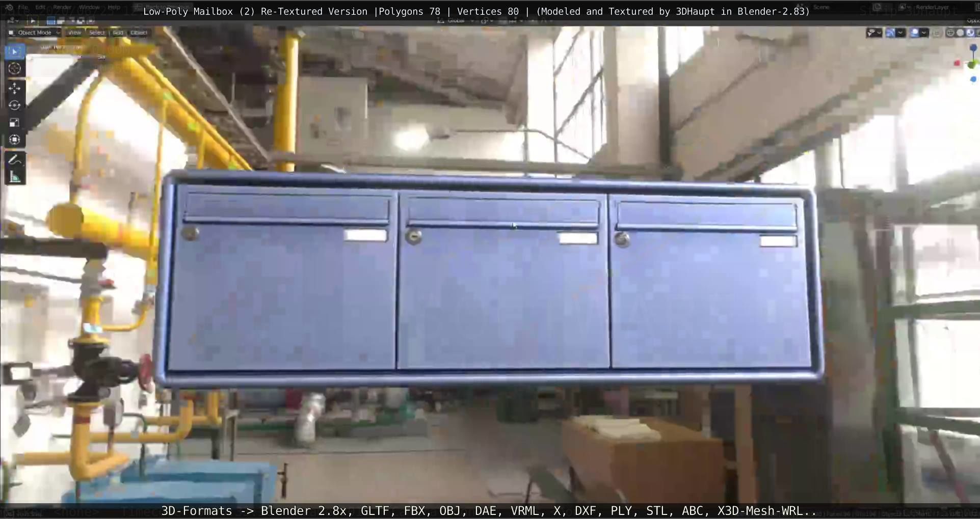 Blue Low-Poly Mailbox 2 Re-Textured Version Low-poly 3D model_60