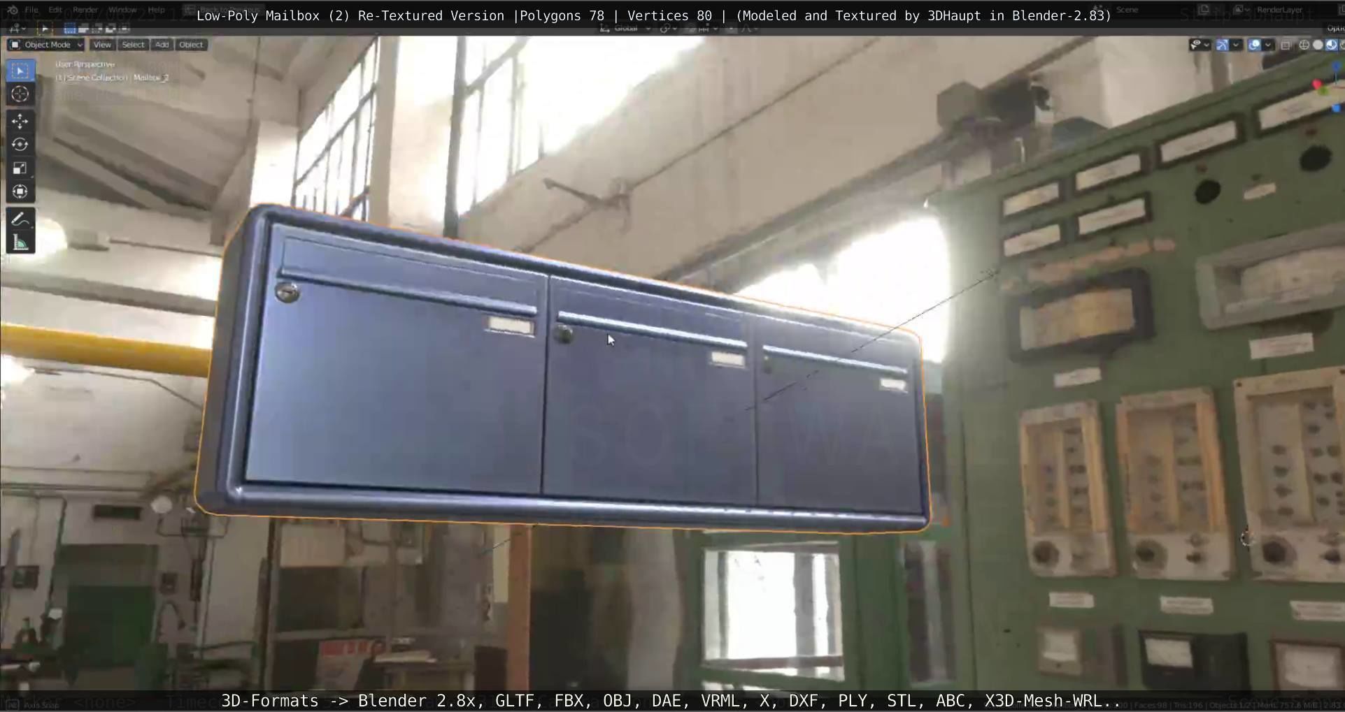 Blue Low-Poly Mailbox 2 Re-Textured Version Low-poly 3D model_81