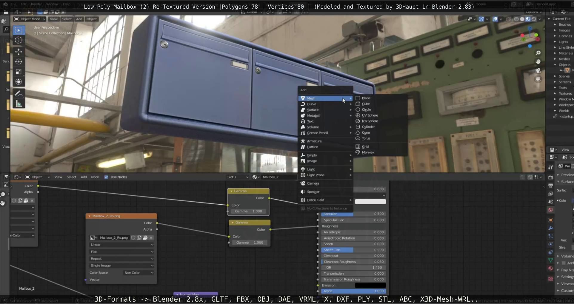 Blue Low-Poly Mailbox 2 Re-Textured Version Low-poly 3D model_32