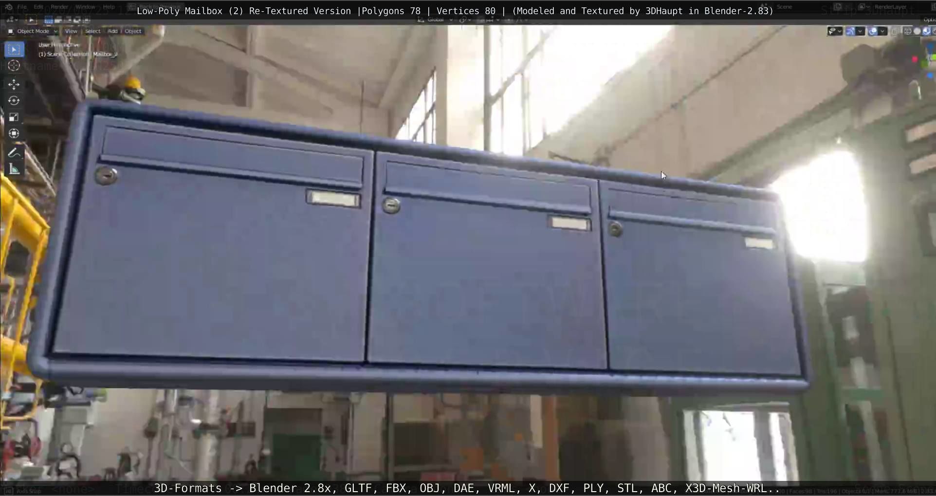 Blue Low-Poly Mailbox 2 Re-Textured Version Low-poly 3D model_27