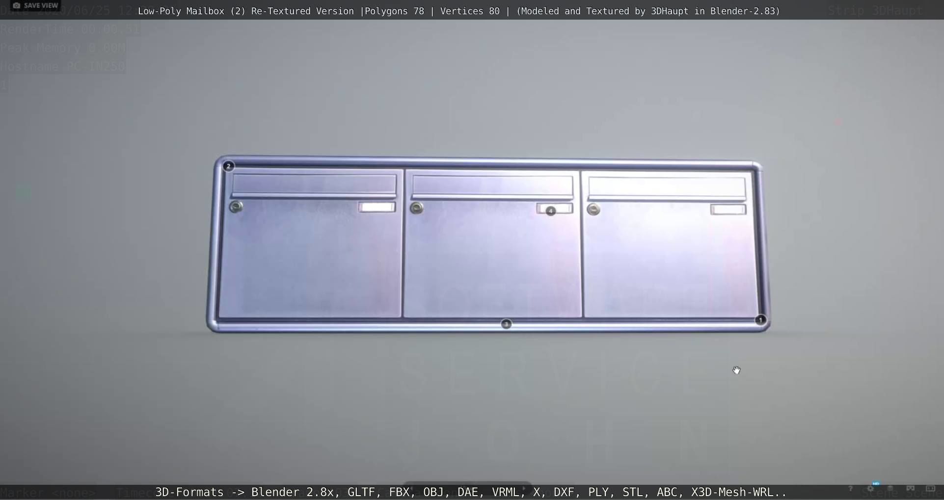 Blue Low-Poly Mailbox 2 Re-Textured Version Low-poly 3D model_92