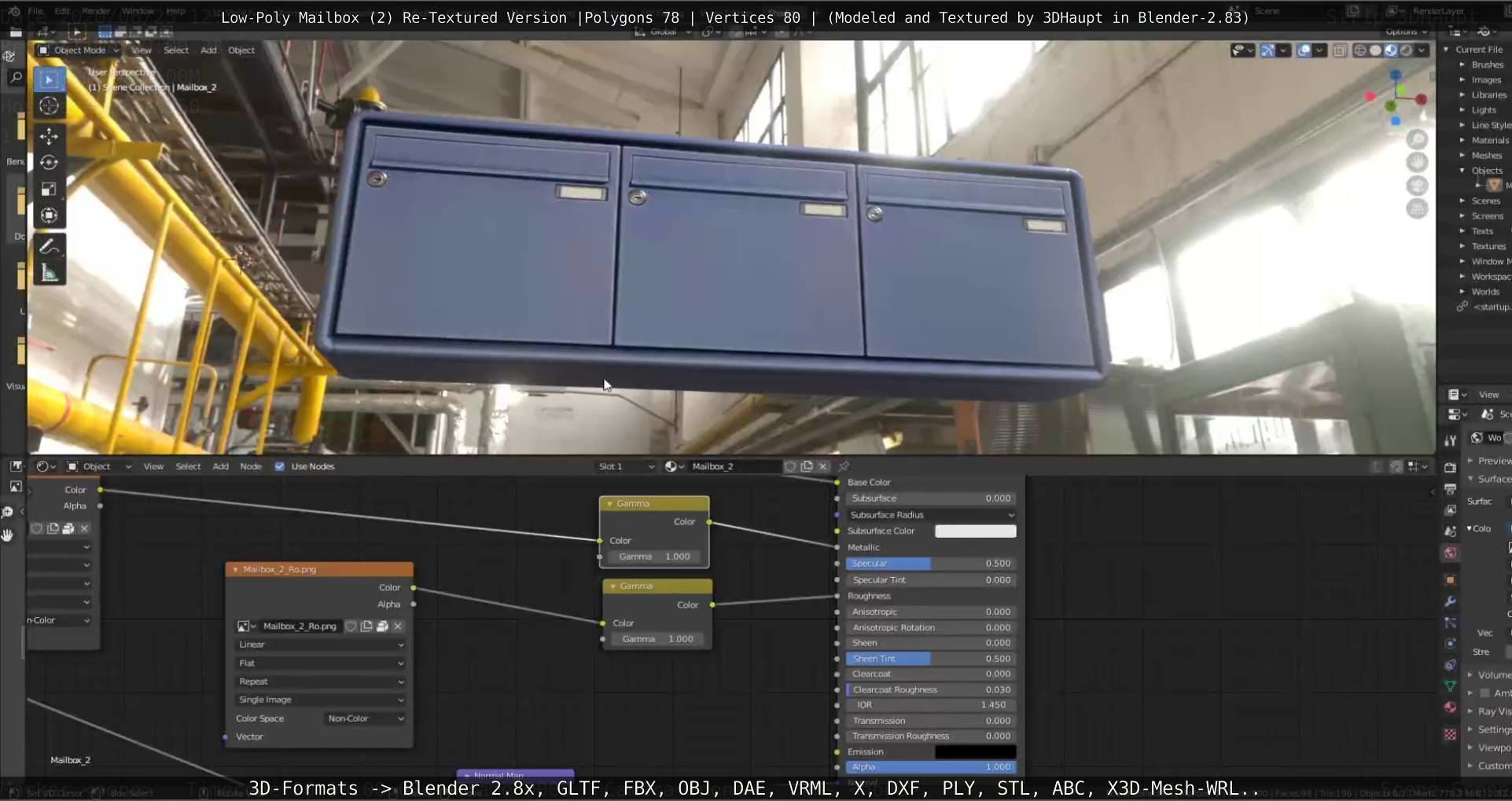 Blue Low-Poly Mailbox 2 Re-Textured Version Low-poly 3D model_100