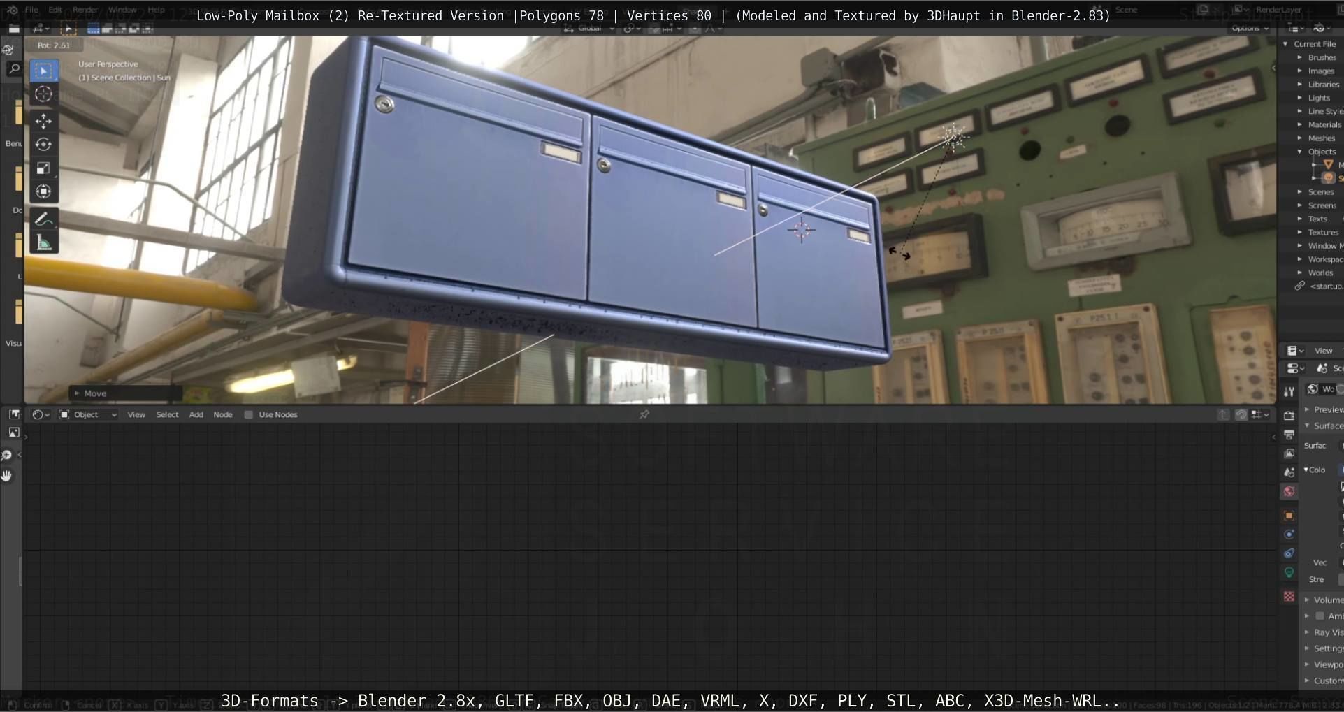 Blue Low-Poly Mailbox 2 Re-Textured Version Low-poly 3D model_37