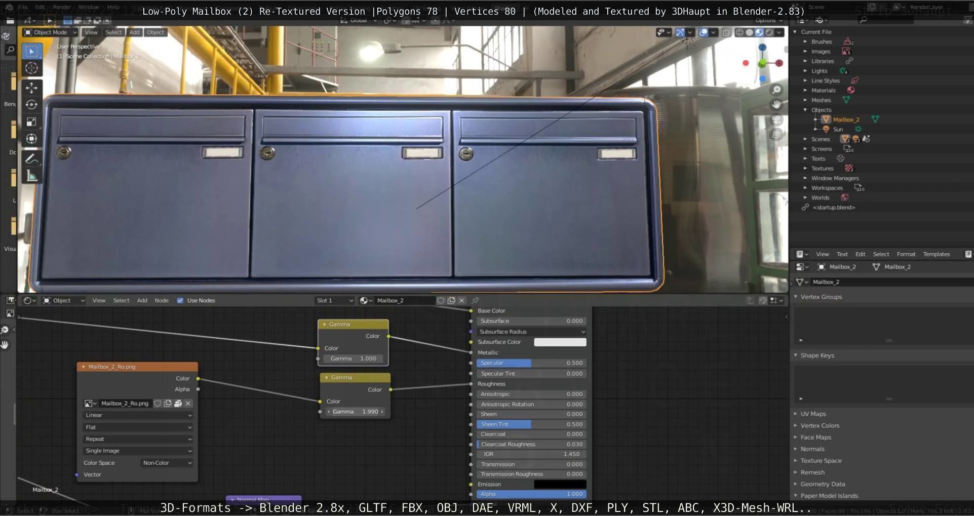 Blue Low-Poly Mailbox 2 Re-Textured Version Low-poly 3D model_83