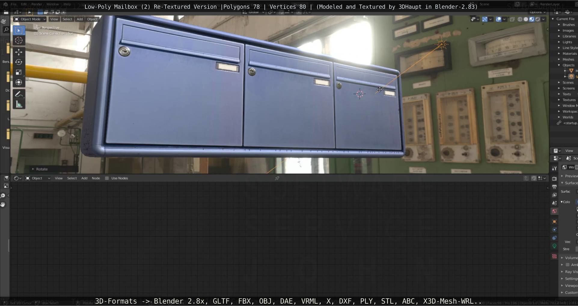 Blue Low-Poly Mailbox 2 Re-Textured Version Low-poly 3D model_13