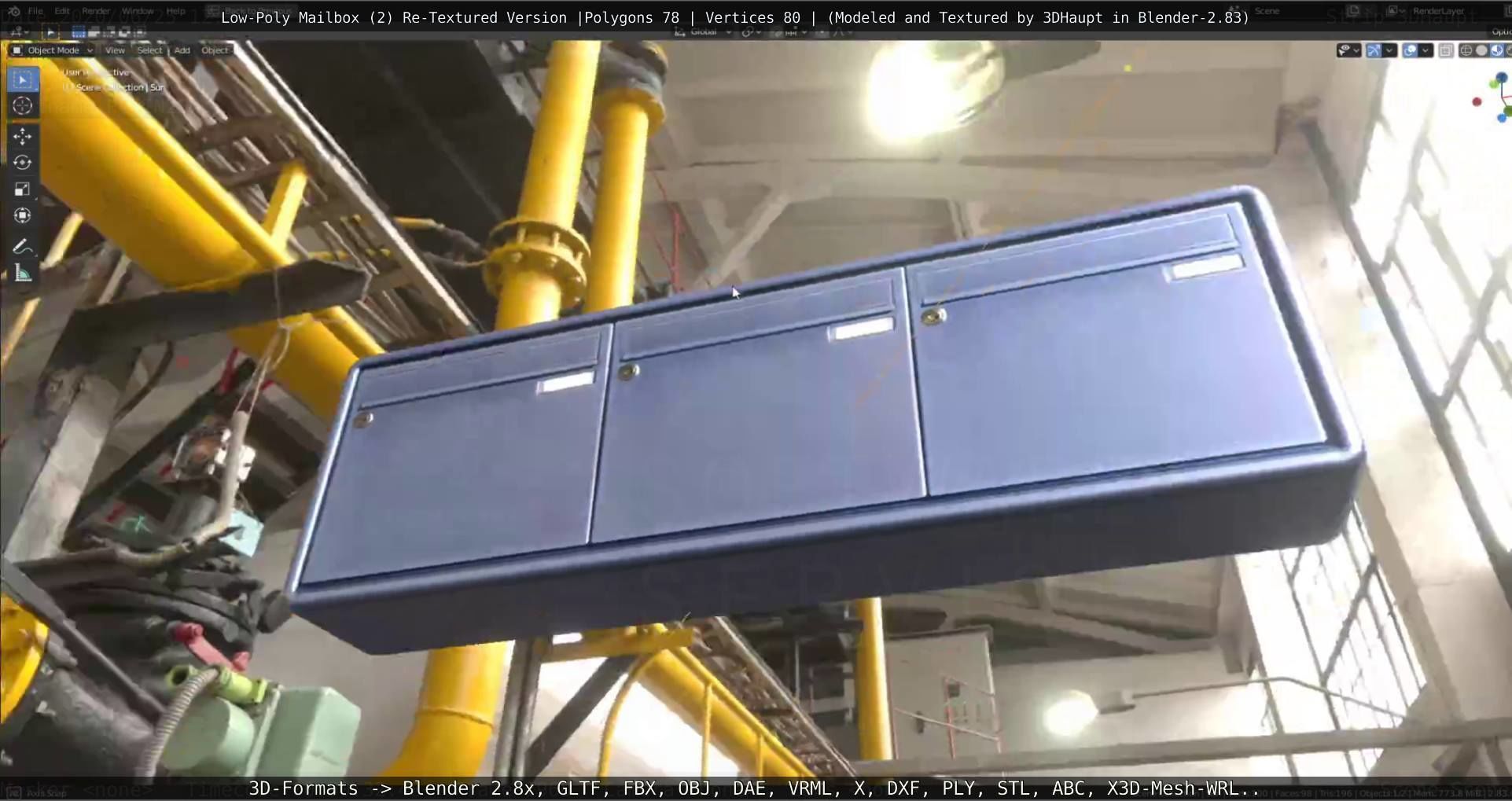 Blue Low-Poly Mailbox 2 Re-Textured Version Low-poly 3D model_59