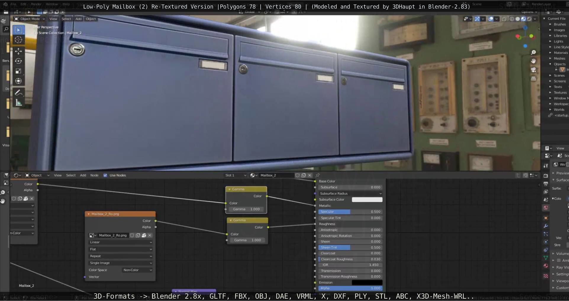 Blue Low-Poly Mailbox 2 Re-Textured Version Low-poly 3D model_11