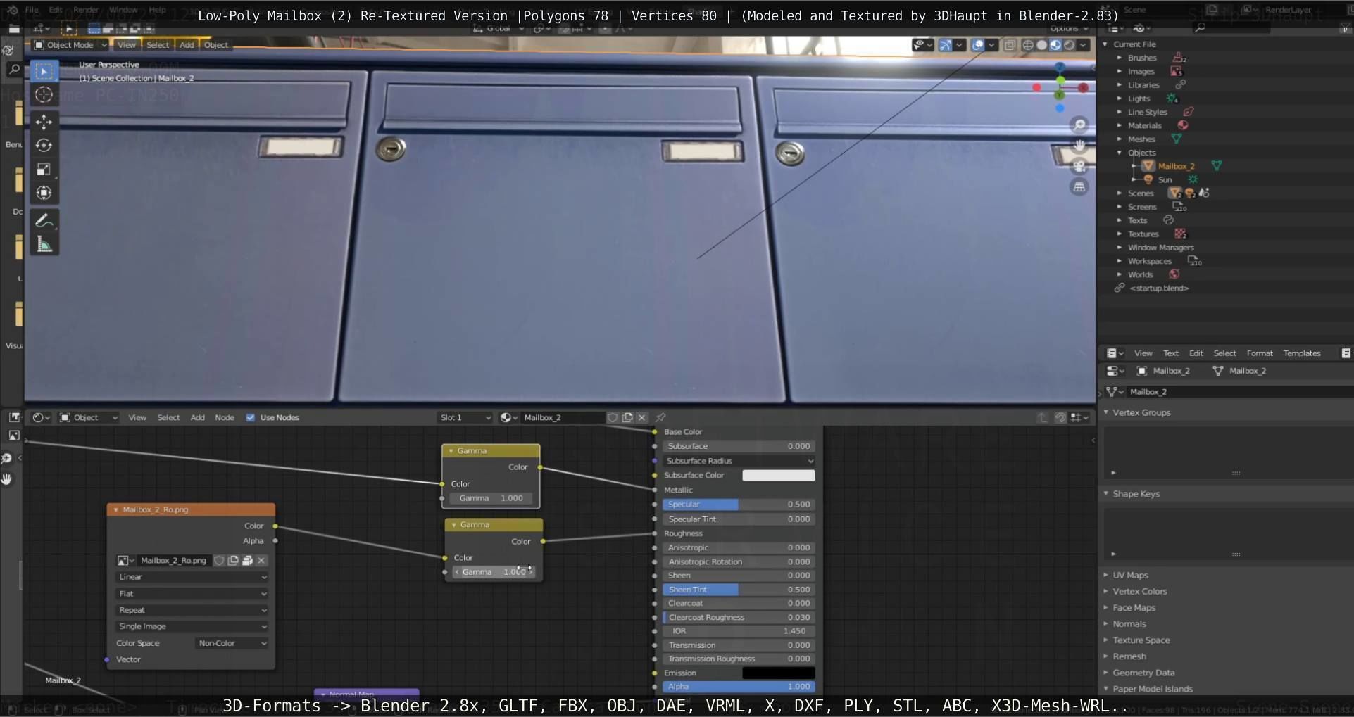 Blue Low-Poly Mailbox 2 Re-Textured Version Low-poly 3D model_67
