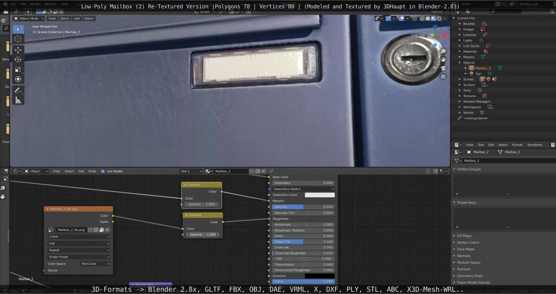 Blue Low-Poly Mailbox 2 Re-Textured Version Low-poly 3D model_18