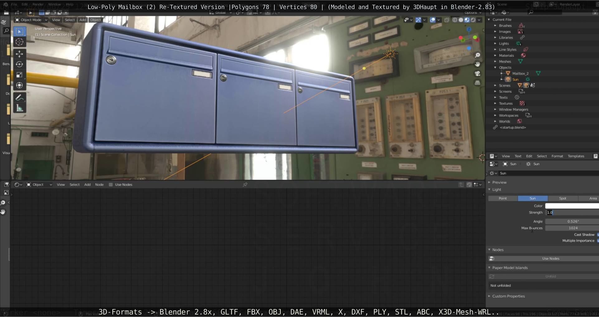 Blue Low-Poly Mailbox 2 Re-Textured Version Low-poly 3D model_53