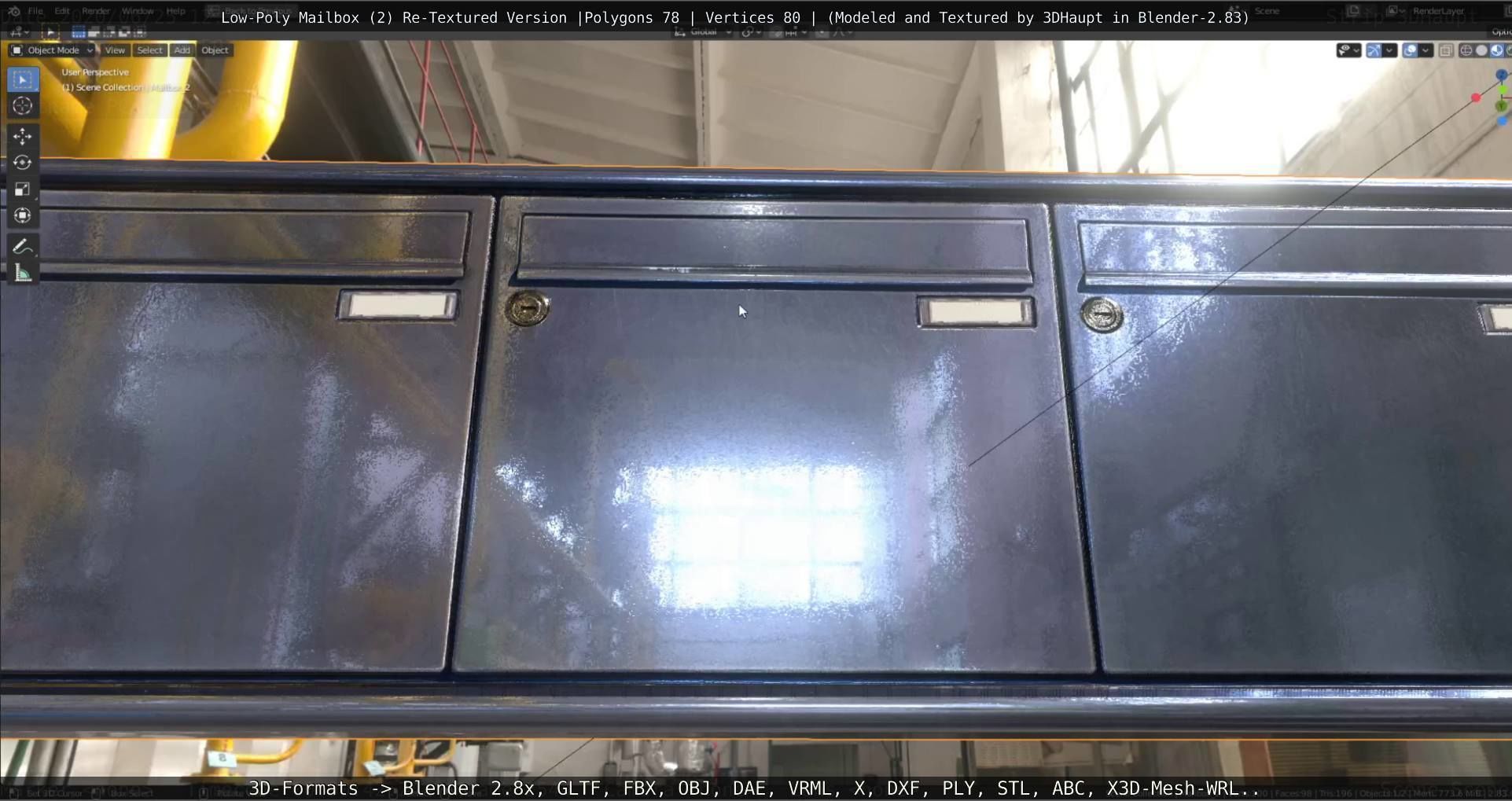 Blue Low-Poly Mailbox 2 Re-Textured Version Low-poly 3D model_16