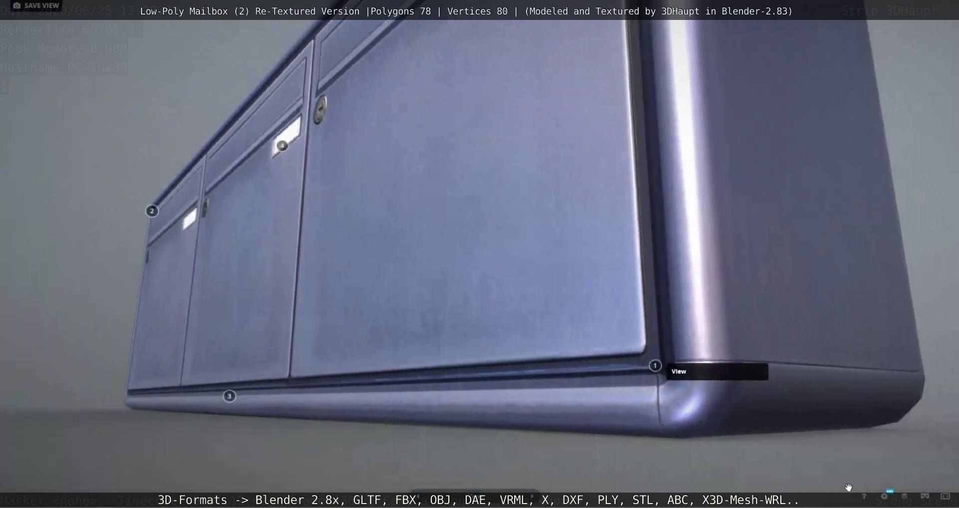 Blue Low-Poly Mailbox 2 Re-Textured Version Low-poly 3D model_98