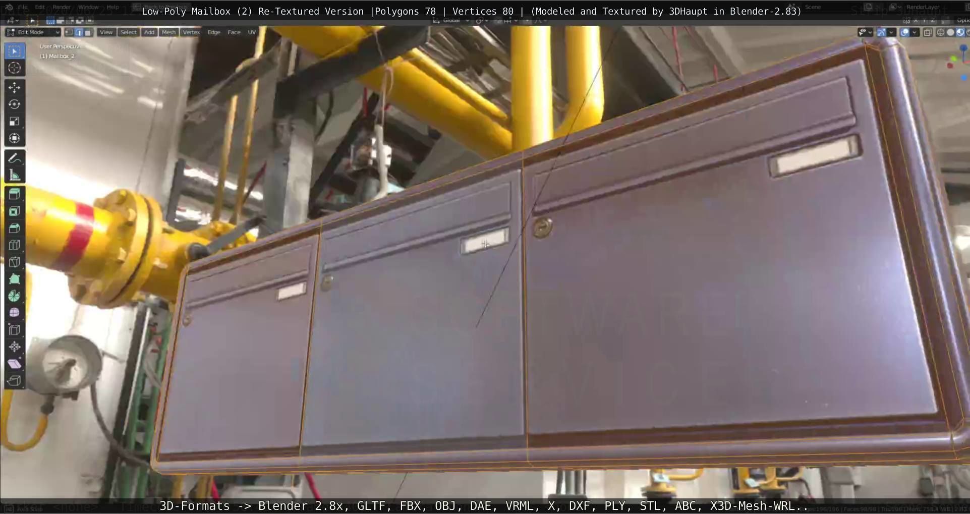 Blue Low-Poly Mailbox 2 Re-Textured Version Low-poly 3D model_84