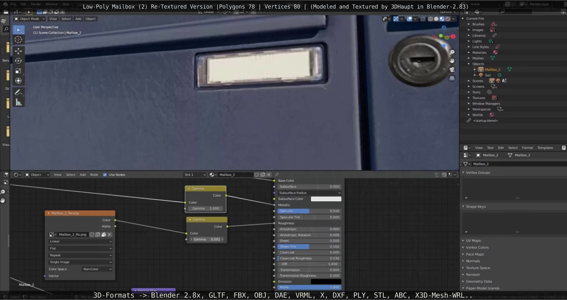 Blue Low-Poly Mailbox 2 Re-Textured Version Low-poly 3D model_77