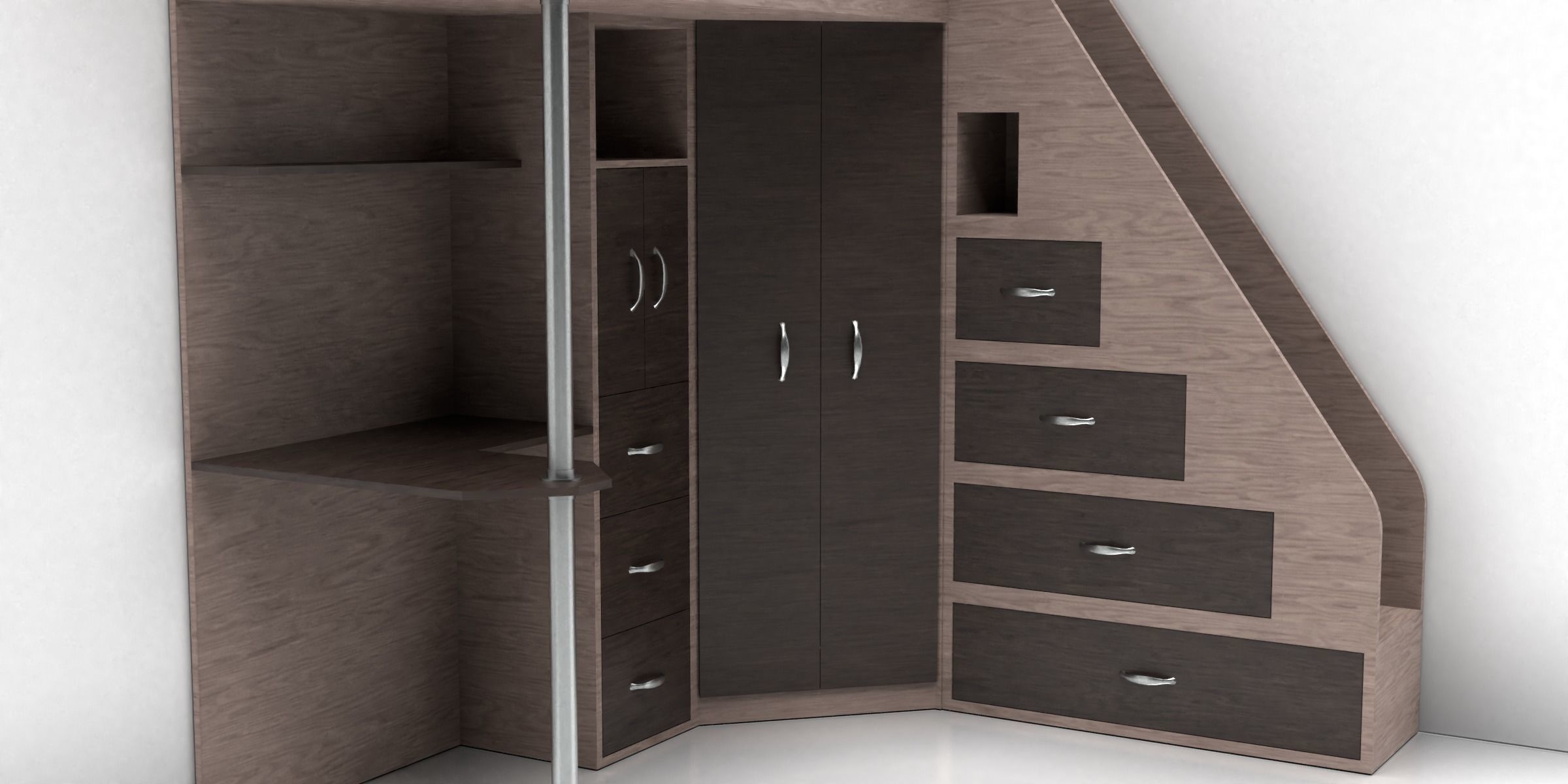 Loft Bed with Storage Area Low-poly 3D model_3