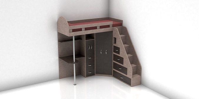 Loft Bed with Storage Area Low-poly 3D model