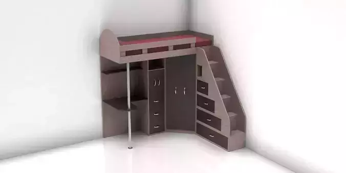 Loft Bed with Storage Area Low-poly 3D model