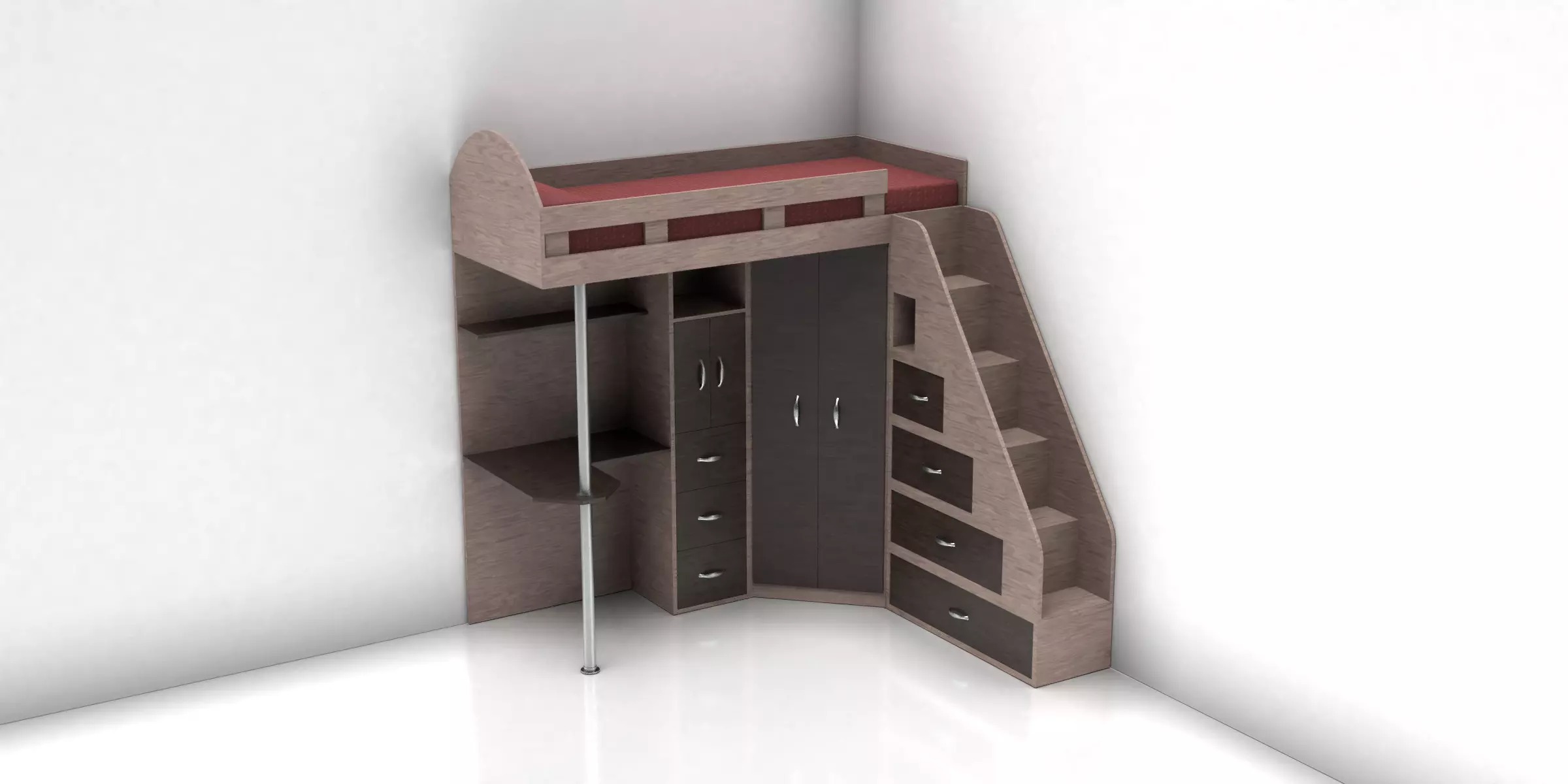 Loft Bed with Storage Area Low-poly 3D model_0