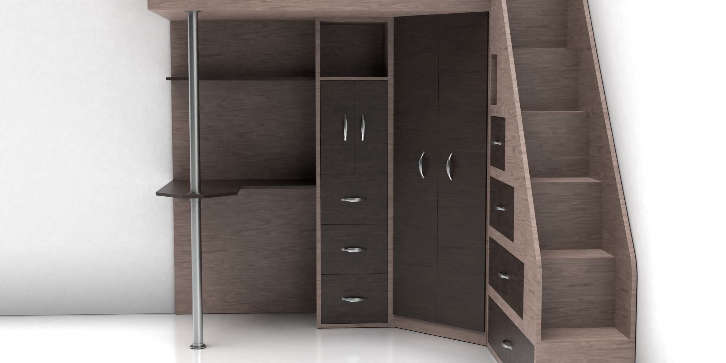 Loft Bed with Storage Area Low-poly 3D model_2