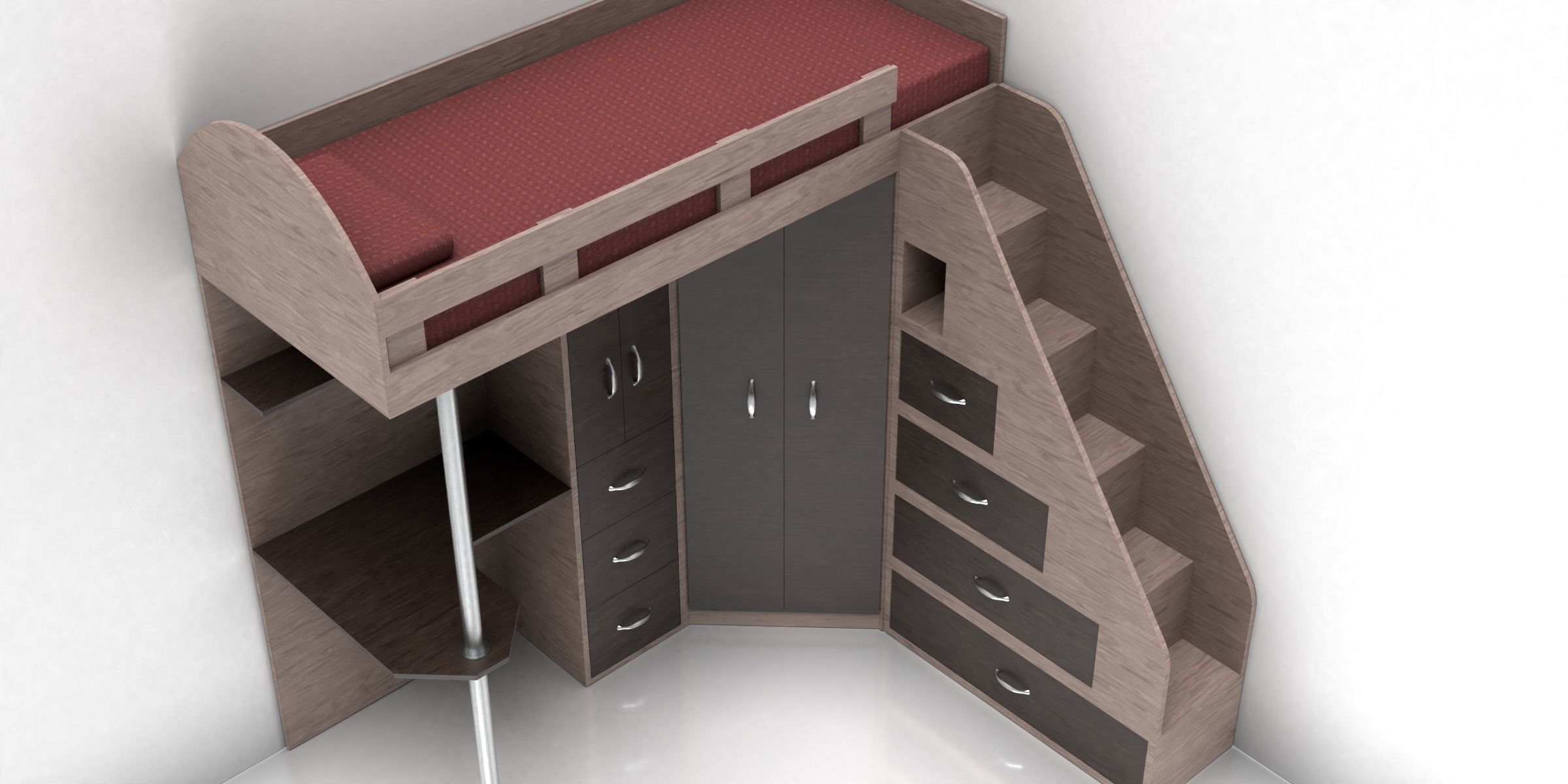 Loft Bed with Storage Area Low-poly 3D model_4