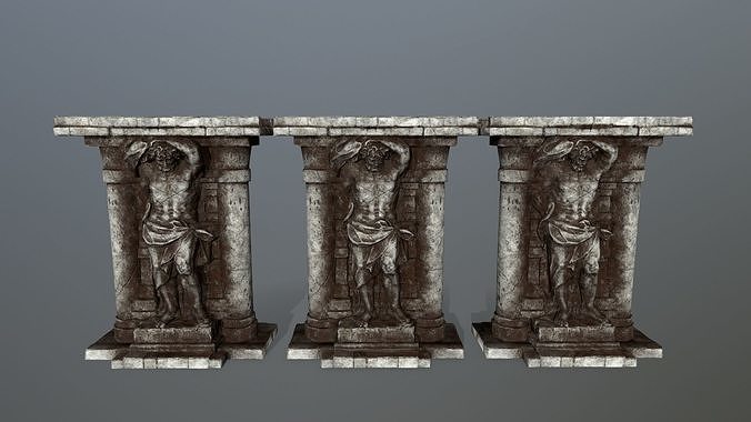 statue 2 stone column Low-poly 3D model