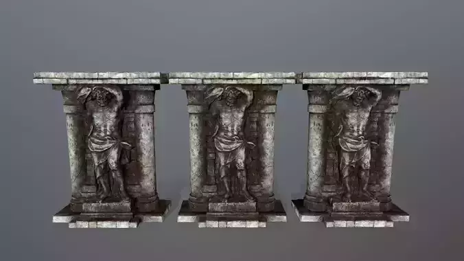 statue 2 stone column Low-poly 3D model