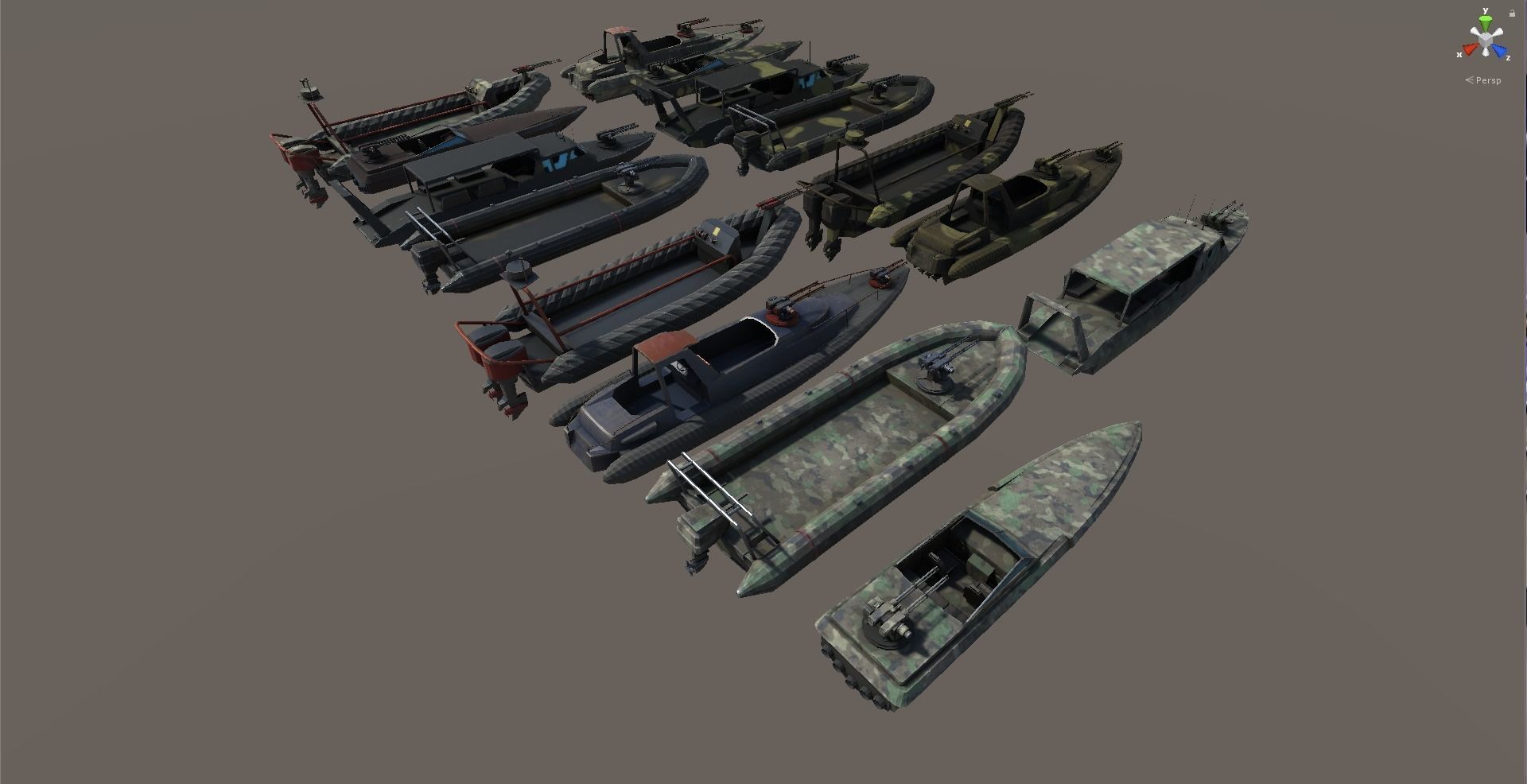 Pack of 15 Game ready AR VR PBR military gunship Power Boats Low-poly 3D model_7