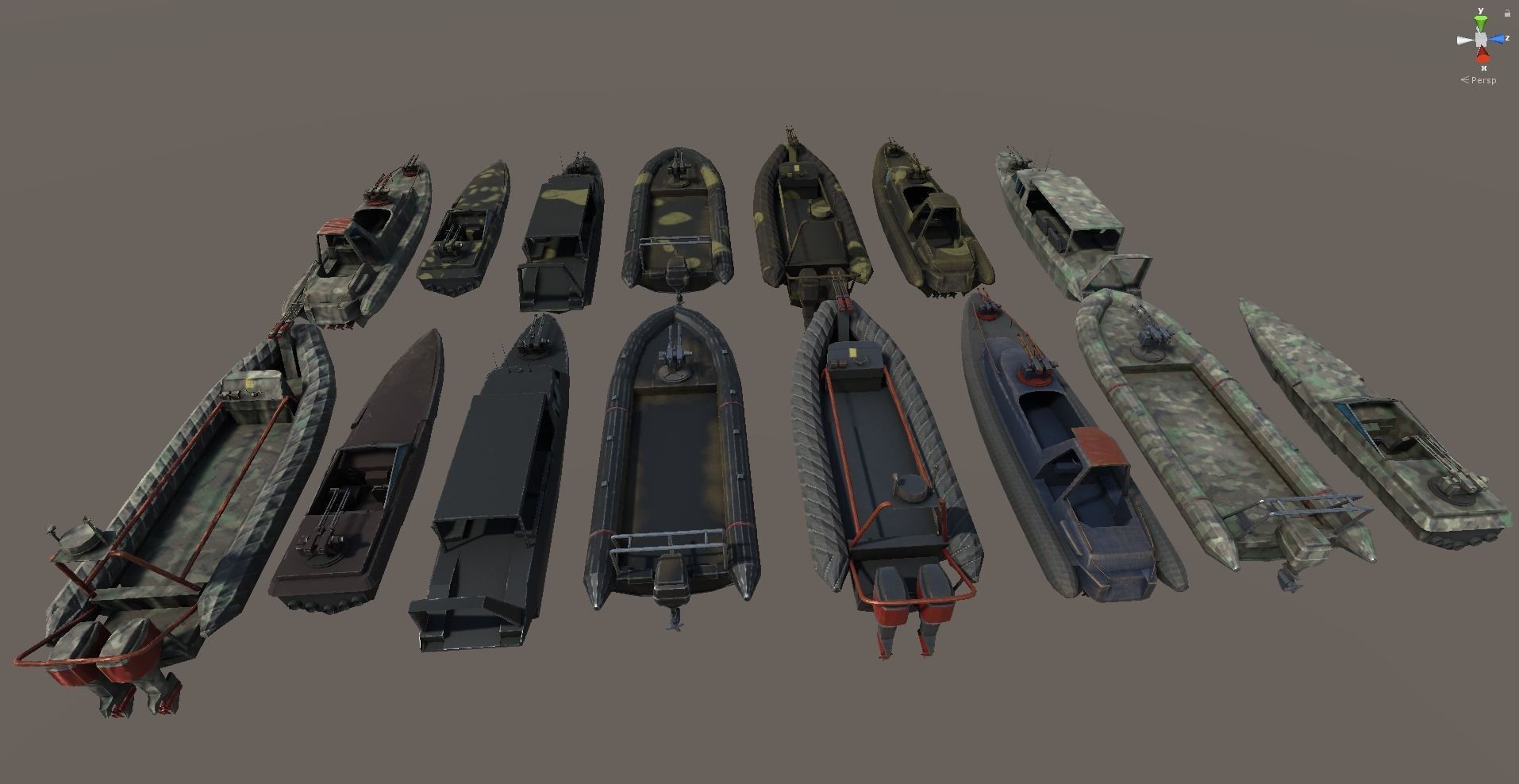 Pack of 15 Game ready AR VR PBR military gunship Power Boats Low-poly 3D model_25