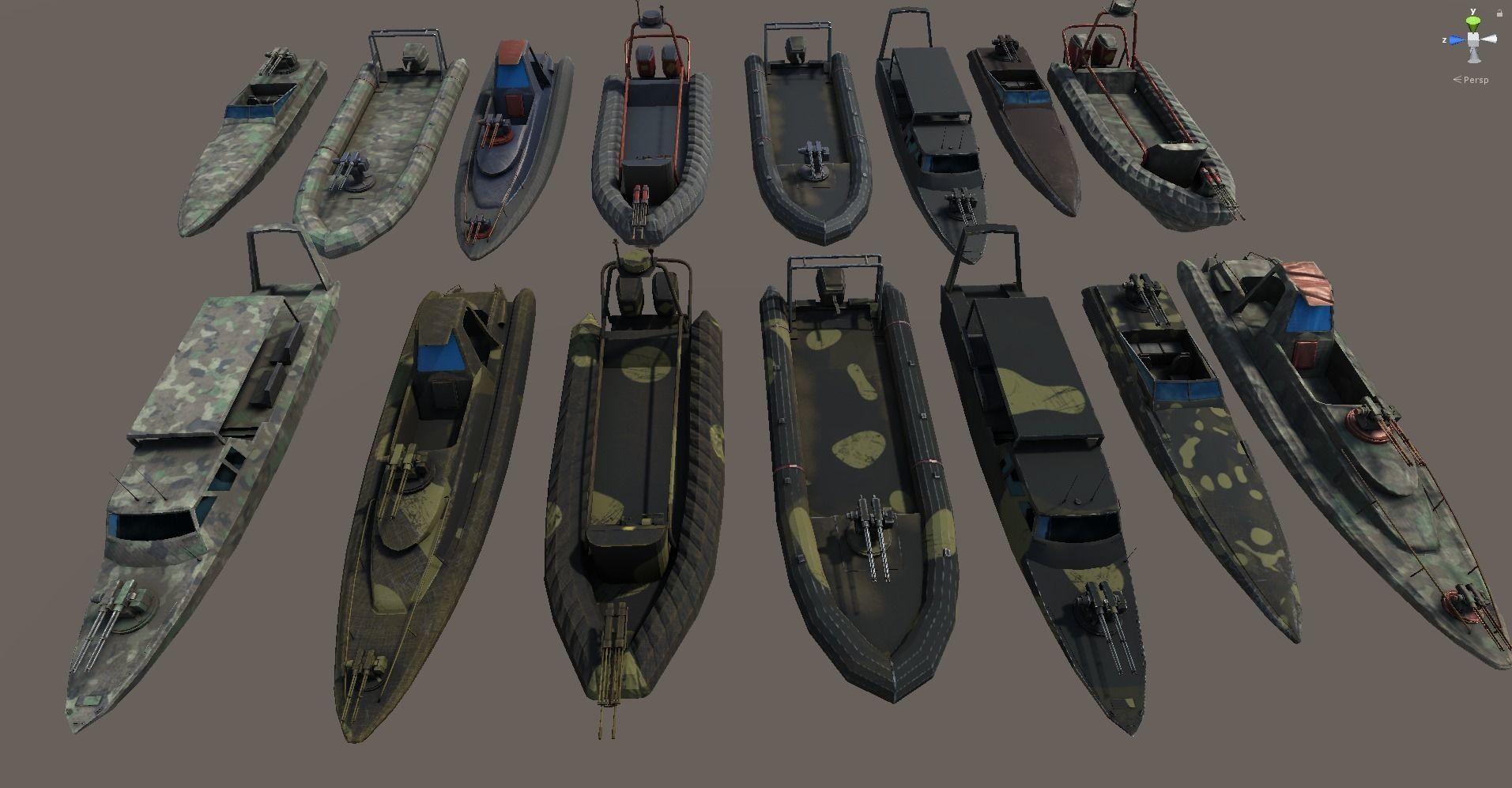 Pack of 15 Game ready AR VR PBR military gunship Power Boats Low-poly 3D model_5