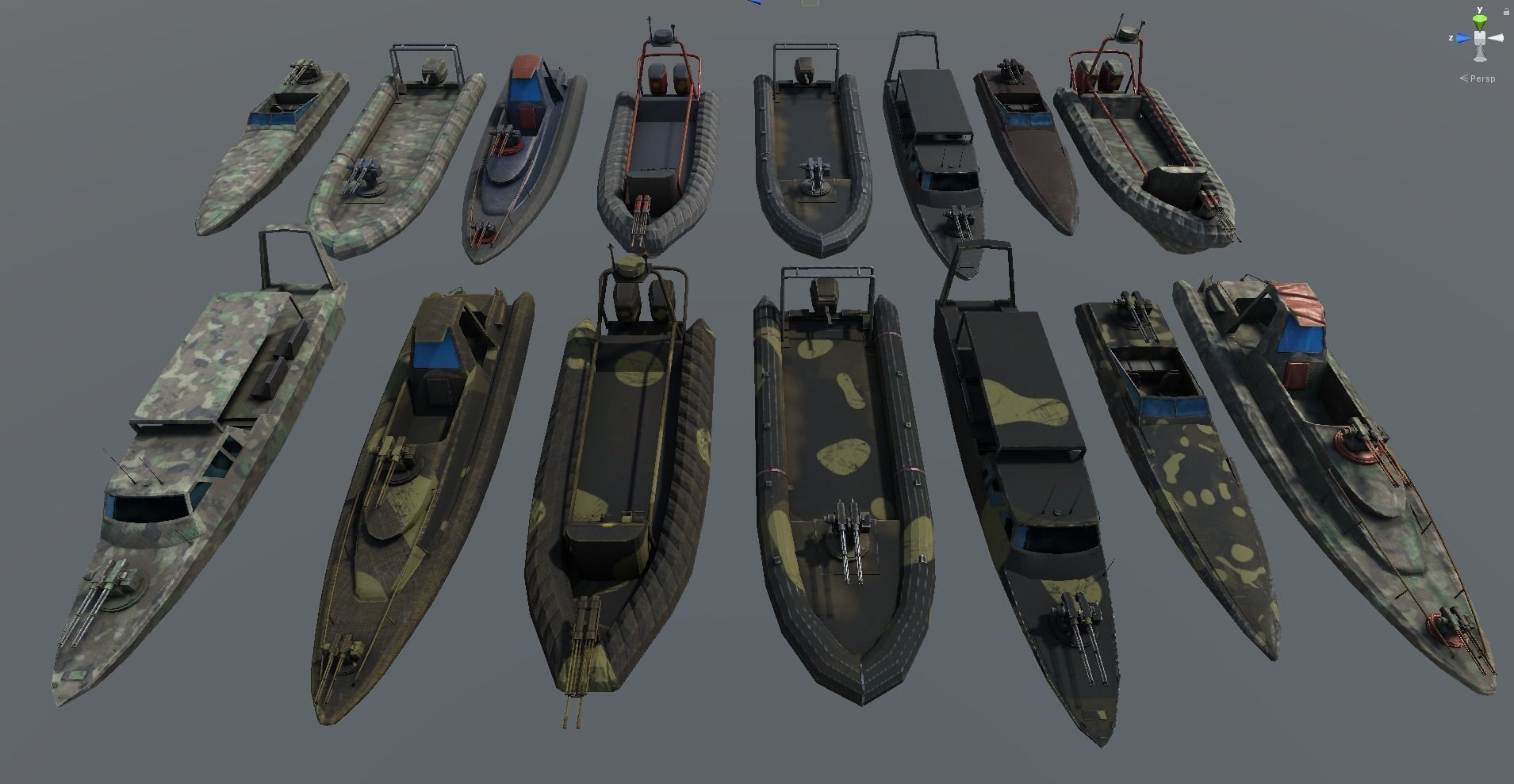Pack of 15 Game ready AR VR PBR military gunship Power Boats Low-poly 3D model_4