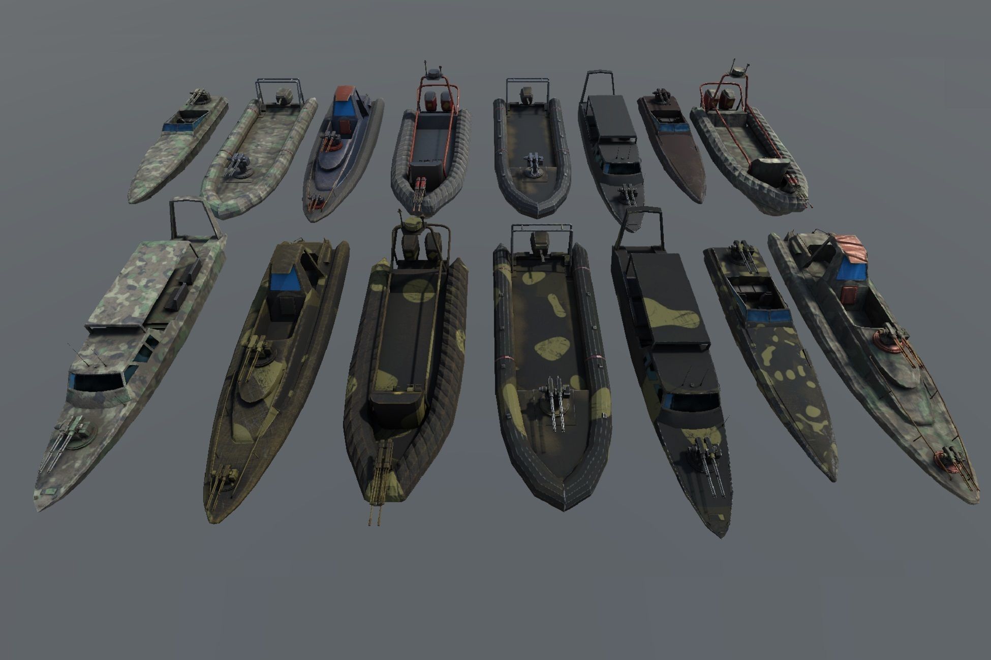 Pack of 15 Game ready AR VR PBR military gunship Power Boats Low-poly 3D model_2