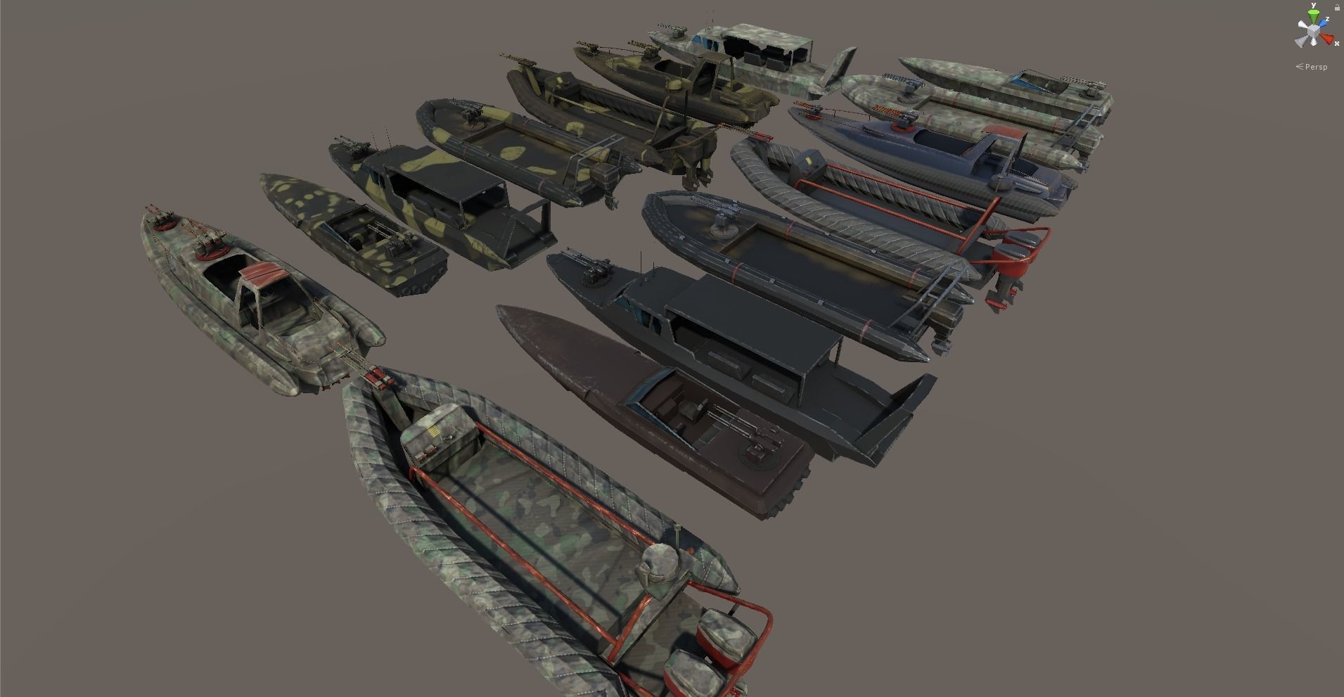 Pack of 15 Game ready AR VR PBR military gunship Power Boats Low-poly 3D model_27