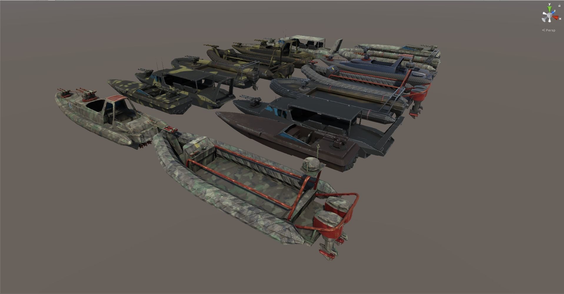 Pack of 15 Game ready AR VR PBR military gunship Power Boats Low-poly 3D model_26
