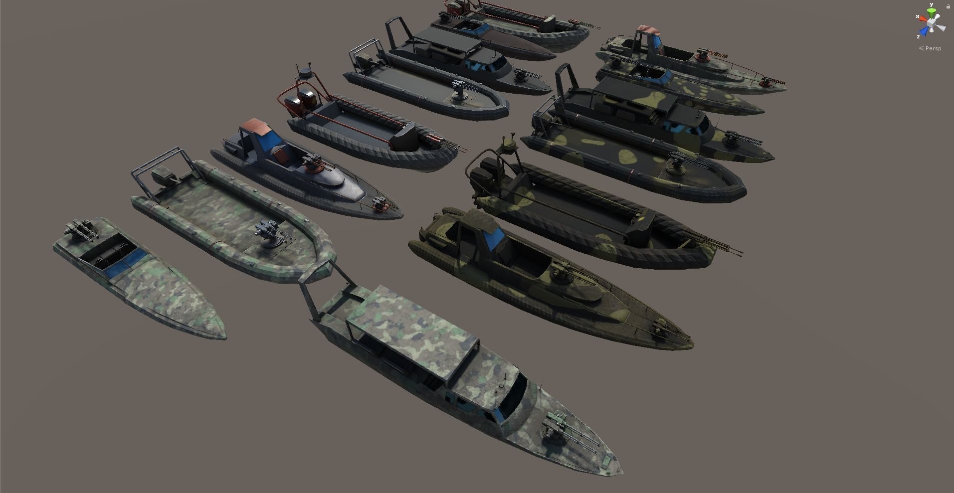 Pack of 15 Game ready AR VR PBR military gunship Power Boats Low-poly 3D model_6